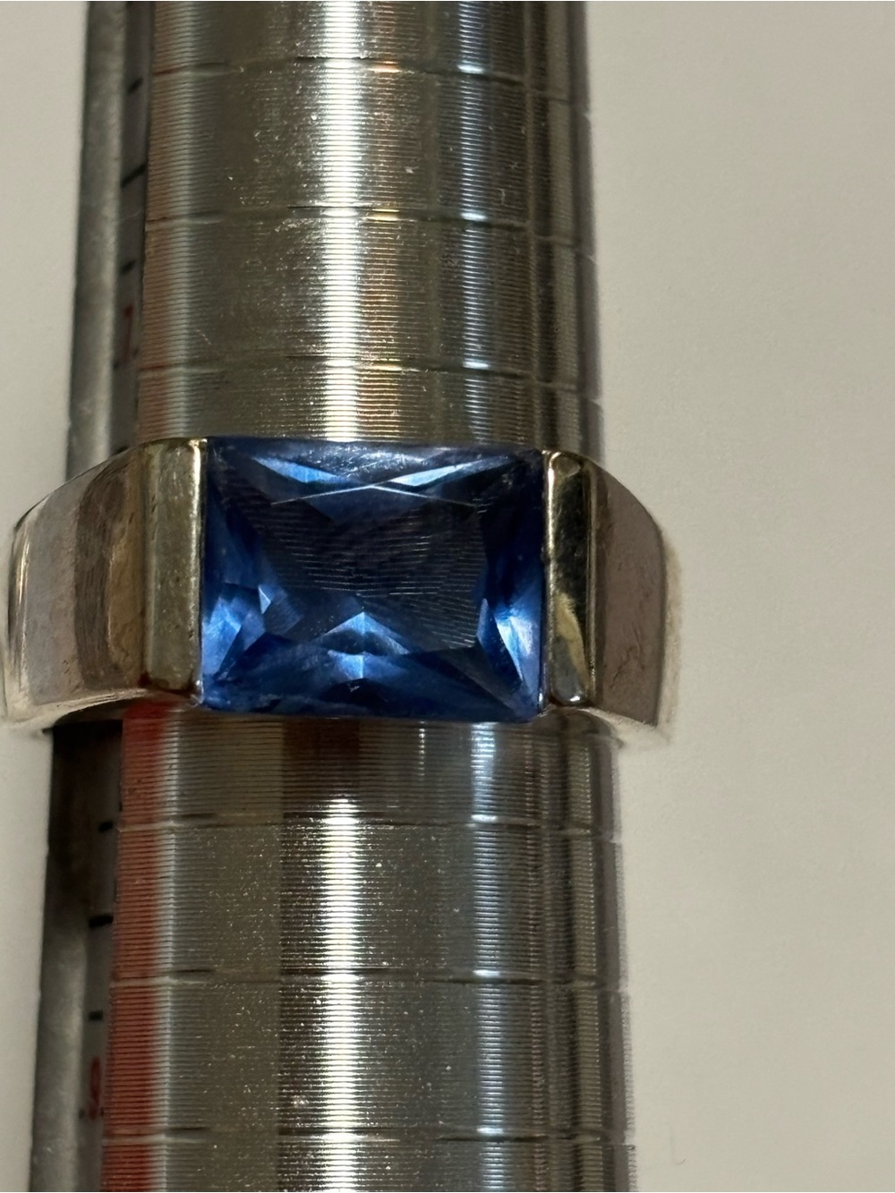 Sterling-Style Ring with Rectangular Blue Stone